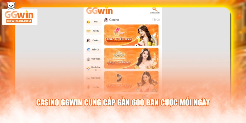 Casino GGWIN cung cấp gần 600 bàn cược mỗi ngày