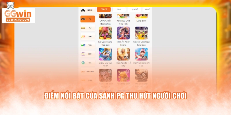 Điểm nổi bật của sảnh PG thu hút người chơi